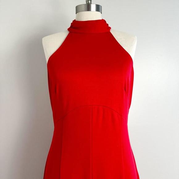 Maeve Anthropologie Halter Flounced Midi Dress Red Womens Size M Petite New - Picture 5 of 14